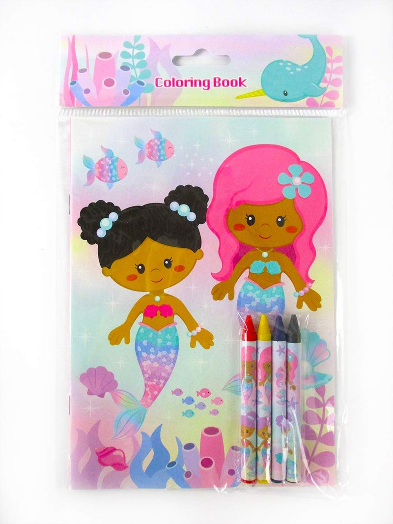 TINYMILLS Rainbow Mermaid Coloring Book Set for Kids Party Favors with 12 Coloring Books and 48 Crayons African American Girl Birthday Party Supplies Favor Bag Filler - Image 4